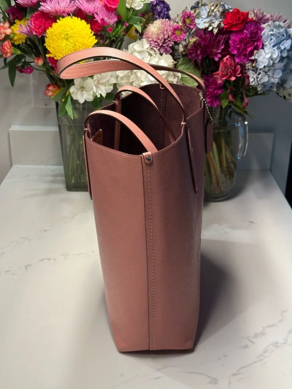 Coach Pink Leather Highline Tote with Logo and Double Handles